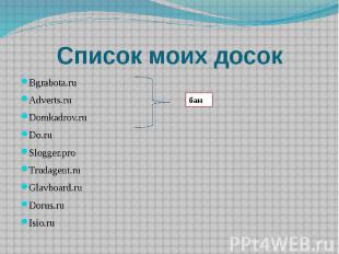 Список моих досок Bgrabota.ru Adverts.ru Domkadrov.ru Do.ru Slogger.pro Trudagen