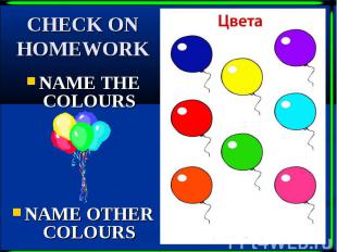 CHECK ON HOMEWORK NAME THE COLOURS NAME OTHER COLOURS