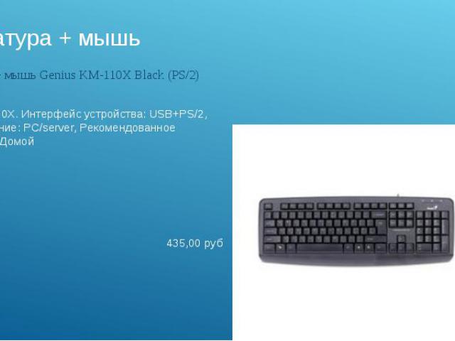 Клавиатура + мышьКлавиатура + мышь Genius KM-110X Black (PS/2)