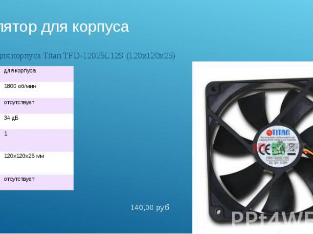 Вентилятор для корпусаВентилятор для корпуса Titan TFD-12025L12S (120x120x25)