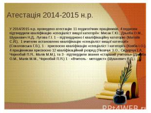 Атестація 2014-2015 н.р. У 2014/2015 н.р. проведено атестацію 11 педагогічних пр