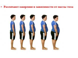 Различают ожирение в зависимости от массы тела Различают ожирение в зависимости
