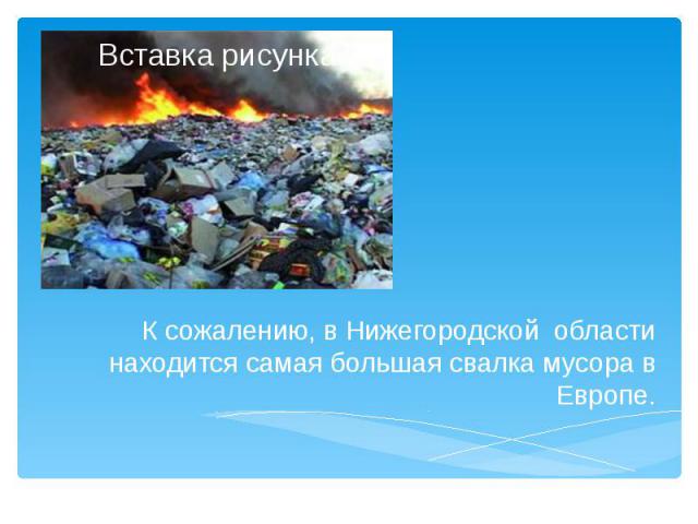 К сожалению, в Нижегородской области находится самая большая свалка мусора в Европе.