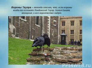 Вороны Тауэра – легенда гласит, что, если вороны когда-то оставят Лондонский Тау