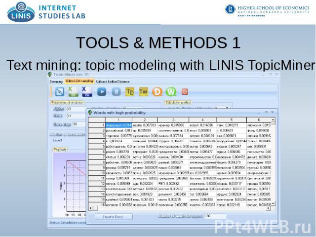 TOOLS & METHODS 1 Text mining: topic modeling with LINIS TopicMiner Screenshot