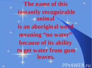 The name of this The name of this instantly recognizable animal is an aboriginal