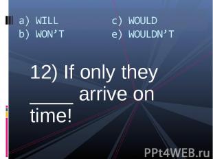 12) If only they ____ arrive on time! 12) If only they ____ arrive on time!