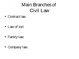 Contract law Contract law Law of tort Family law Company law.