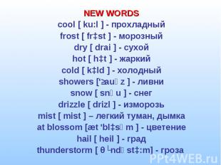 NEW WORDS NEW WORDS cool [ ku:l ] - прохладный frost [ frɔst ] - морозный dry [
