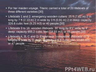 For her maiden voyage, Titanic carried a total of 20 lifeboats of three differen