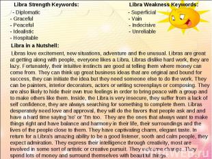 Libra Strength Keywords: Libra Weakness Keywords: Libra Strength Keywords: Libra