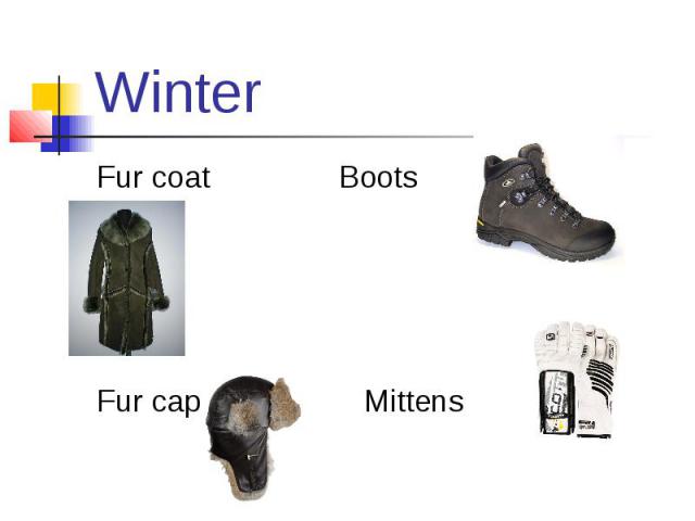 Winter Fur coat Boots Fur cap Mittens