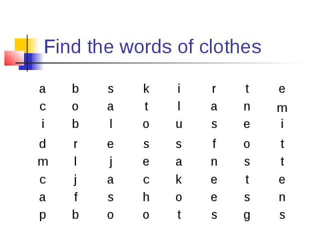 Find the words of clothes