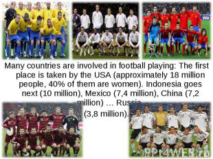 Many countries are involved in football playing: The first place is taken by the