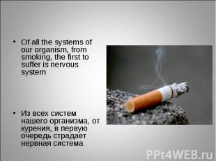 Of all the systems of our organism, from smoking, the first to suffer is nervous