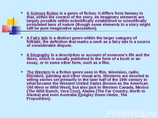 A Science fiction is a genre of fiction. It differs from fantasy in that, within