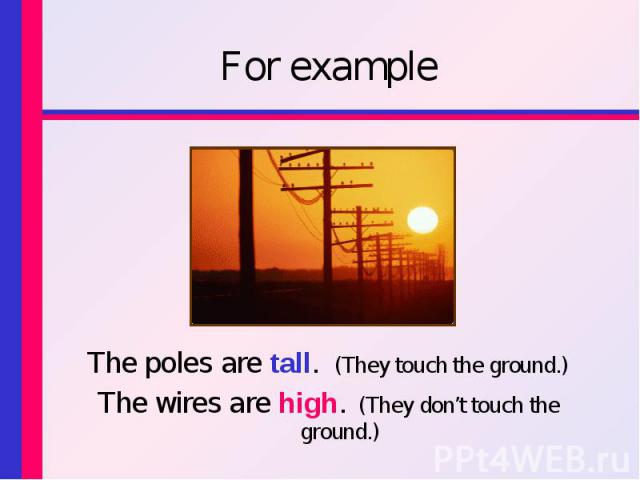 The poles are tall. (They touch the ground.) The poles are tall. (They touch the ground.) The wires are high. (They don’t touch the ground.)