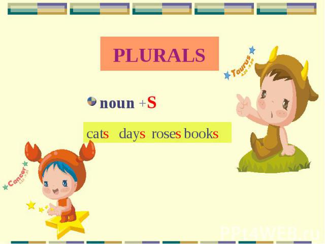 PLURALS noun +S
