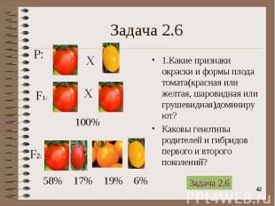 1.Какие признаки окраски и формы плода томата(красная или желтая, шаровидная или