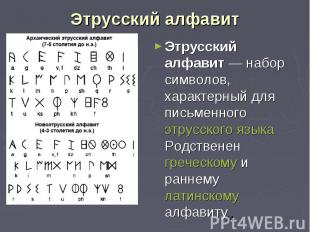 Этрусский алфавит Этрусский алфавит — набор символов, характерный для письменног