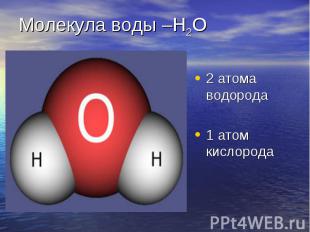2 атома водорода 2 атома водорода 1 атом кислорода