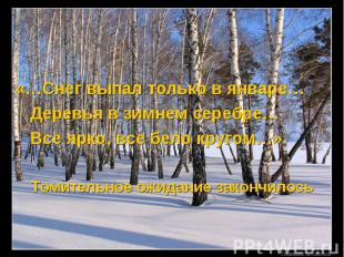 «…Снег выпал только в январе… Деревья в зимнем серебре… Все ярко, все бело круго