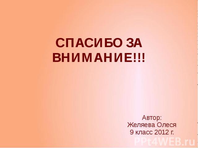 Автор: Желяева Олеся 9 класс 2012 г. СПАСИБО ЗА ВНИМАНИЕ!!!