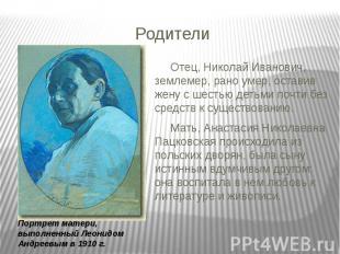 Родители Отец, Николай Иванович, землемер, рано умер, оставив жену с шестью деть