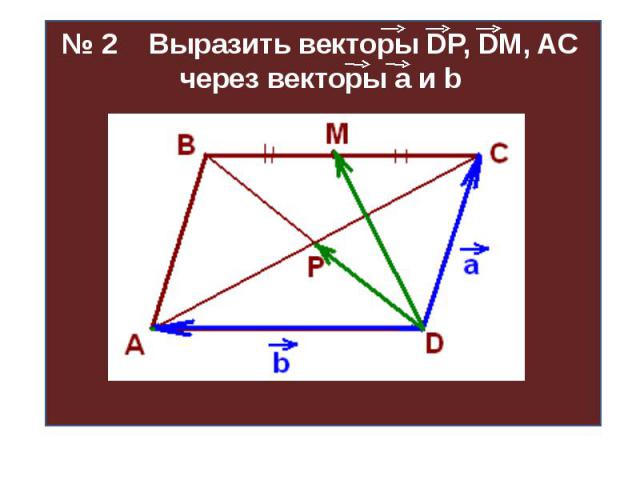 № 2 Выразить векторы DP, DM, AC через векторы а и b