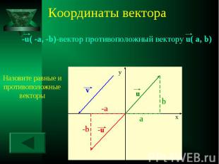 -u( -a, -b)-вектор противоположный вектору u( a, b) -u( -a, -b)-вектор противопо