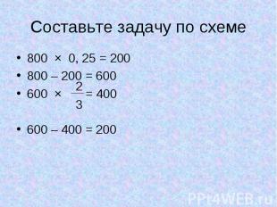 800 × 0, 25 = 200 800 × 0, 25 = 200 800 – 200 = 600 600 × = 400 600 – 400 = 200