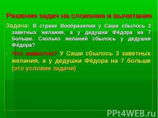 Задача: В стране Вообразилии у Саши сбылось 3 заветных желания, а у дедушки Фёдо