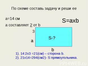 По схеме составь задачу и реши ее a=14 см a составляет 2 от b 3