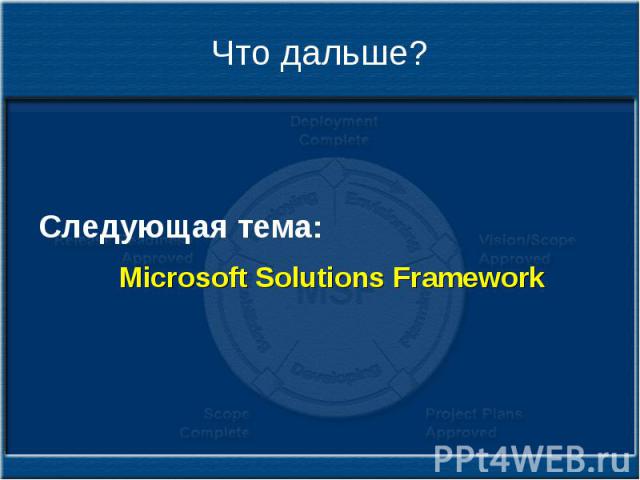 Что дальше? Следующая тема: Microsoft Solutions Framework