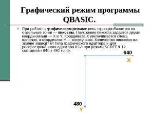 Графический режим программы QBASIC. При работе в графическом режиме весь экран р