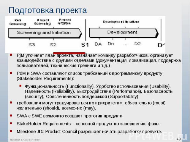 PjM уточняет план проекта, назначает команду разработчиков, организует взаимодействие с другими отделами (документация, локализация, поддержка пользователей, технические тренинги и т.д.) PjM уточняет план проекта, назначает команду разработчиков, ор…