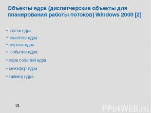 Объекты ядра (диспетчерские объекты для планирования работы потоков) Windows 200