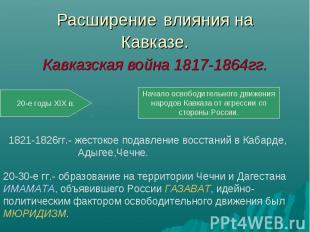 Расширение влияния на Кавказе. Кавказская война 1817-1864гг.