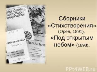 Сборники «Стихотворения» (Орёл, 1891), «Под открытым небом» (1898).
