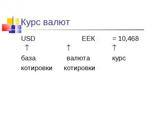 USD ЕЕК = 10,468 USD ЕЕК = 10,468 база валюта курс котировки котировки