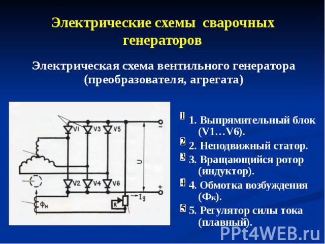 Электрические схемы сварочных генераторов Электрическая схема вентильного генератора (преобразователя, агрегата)