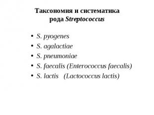 S. pyogenes S. pyogenes S. agalactiae S. pneumoniae S. faecalis (Enterococcus fa