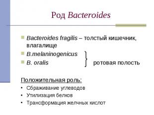 Bacteroides fragilis – толстый кишечник, влагалище Bacteroides fragilis – толсты