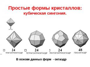 Простые формы кристаллов: кубическая сингония.