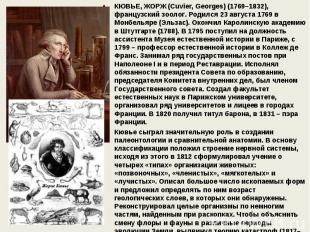 КЮВЬЕ, ЖОРЖ&nbsp;(Cuvier, Georges) (1769–1832), французский зоолог. Родился 23 а