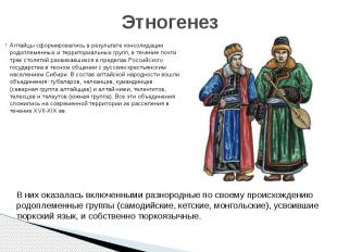 Этногенез Алтайцы сформировались в результате консолидации родоплеменных и терри