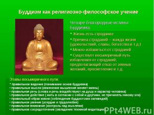 Буддизм как религиозно-философское учение Четыре благородные истины Буддизма: Жи