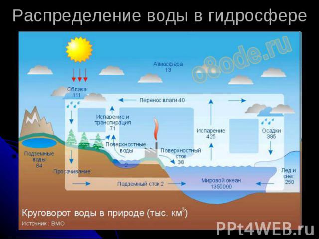 Распределение воды в гидросфере
