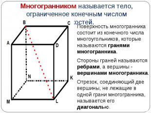 Поверхность многогранника состоит из конечного числа многоугольников, которые на