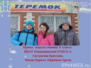 Проект создали ученики 8 класса МБОУ Новоаннинской ООШ № 3: Евстратова Кристина,